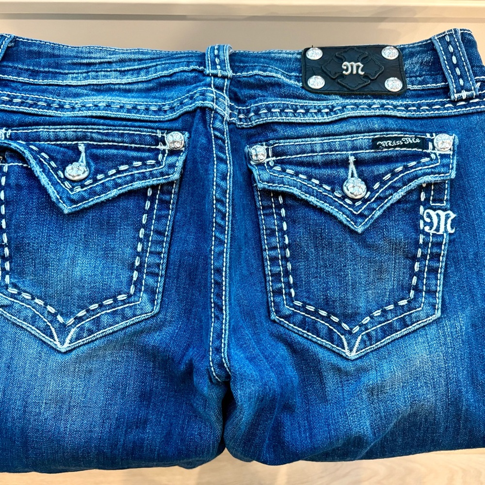 Miss Me Long Length Blue Denim with White Accents